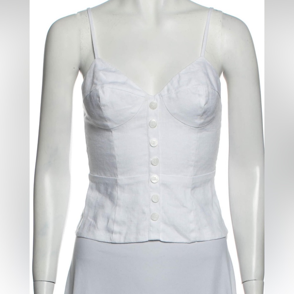 Reformation sleeveless linen top. Button up. Concealed zip closure at side